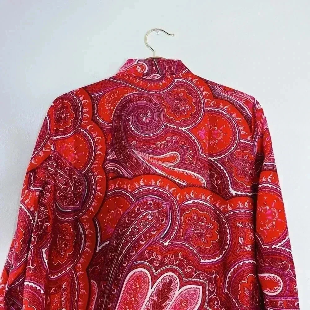 Ralph Lauren Red Paisley Satin Scarf Dress Long Sleeves Women's Size 12 - Picture 5 of 8